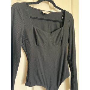 Bohme Ribbed Long Sleeve Bustier Bodysuit